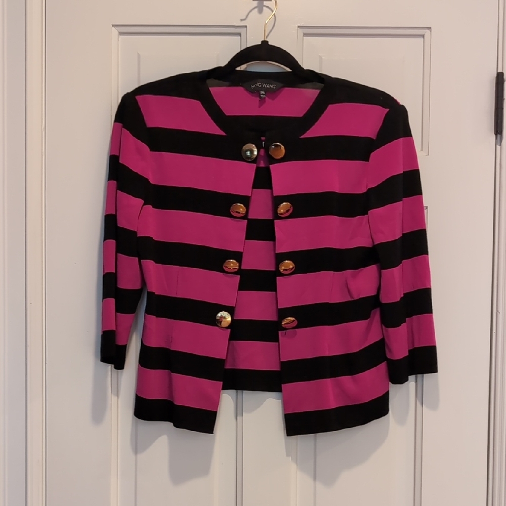 Ming Wang Pink and Black Striped Blazer - Picture 1 of 5
